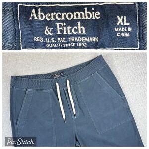 Vintage Abercrombie & Fitch Men 36 XL Chino Shorts Blue Elastic Waist Drawstring